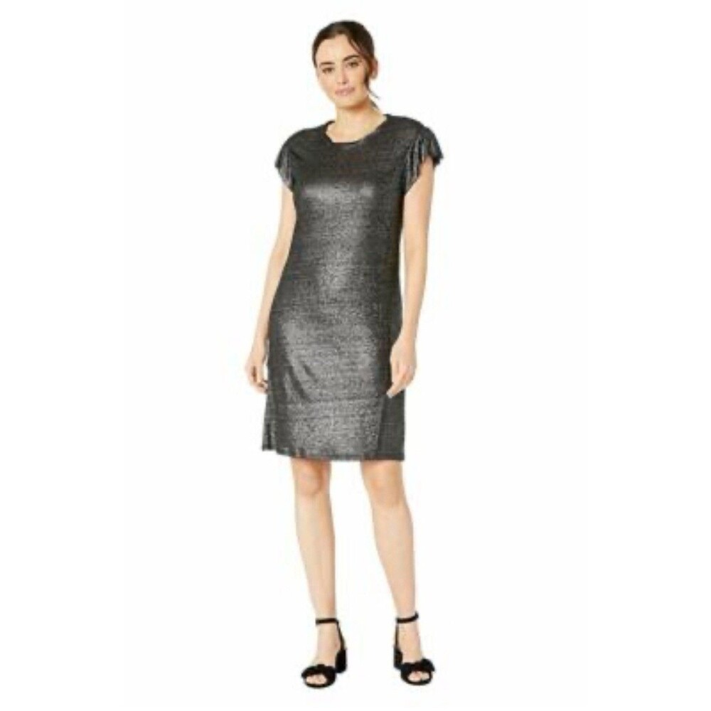 Michael Kors Womens Black Metallic Linen Ruffle Dress Street wear Casual Chic-L